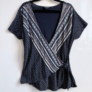 Lucky Brand Faux Wrap Blouse Bohemian Print